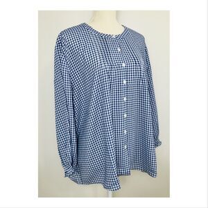 Zac & Rachel Womens Blouse 1X Blue White Gingham Seersucker 3/4 Sleeve NWT